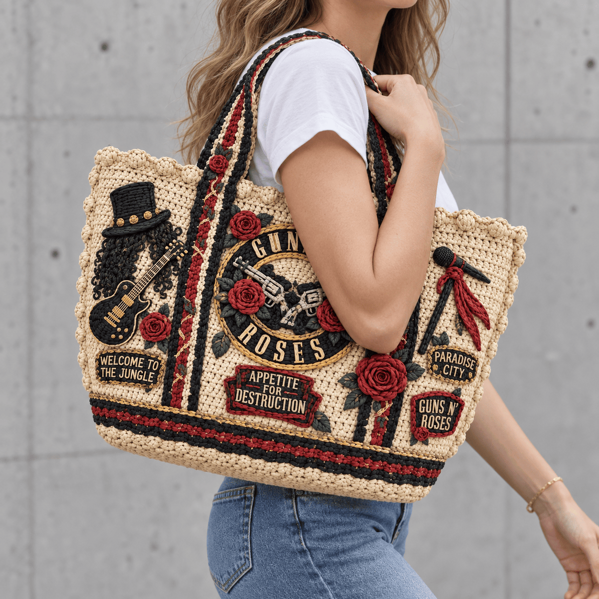 GNR Straw-Style Embellished Tote Bag HTTT