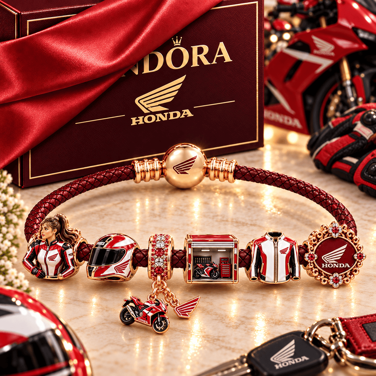 HND Braided Leather Charm Bracelet Set NHVH